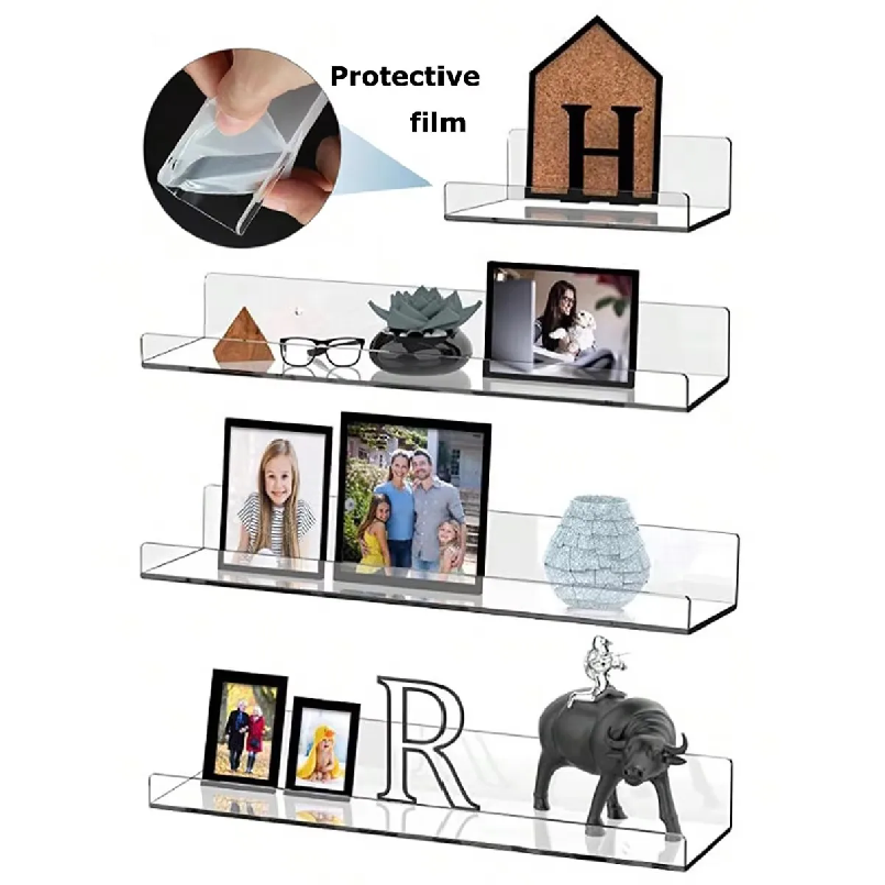 Clear Acrylic Book Stand Holder - 2-teiliges Transparentes Acryl-Aufbewahrungsregal Wandmontiertes Schwebendes Bücherregal