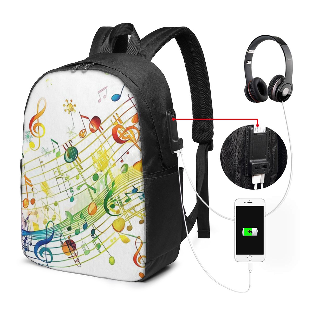 Music - Abstrakte Klaviertasten mit Musiknoten, Rucksack, Reisetasche,