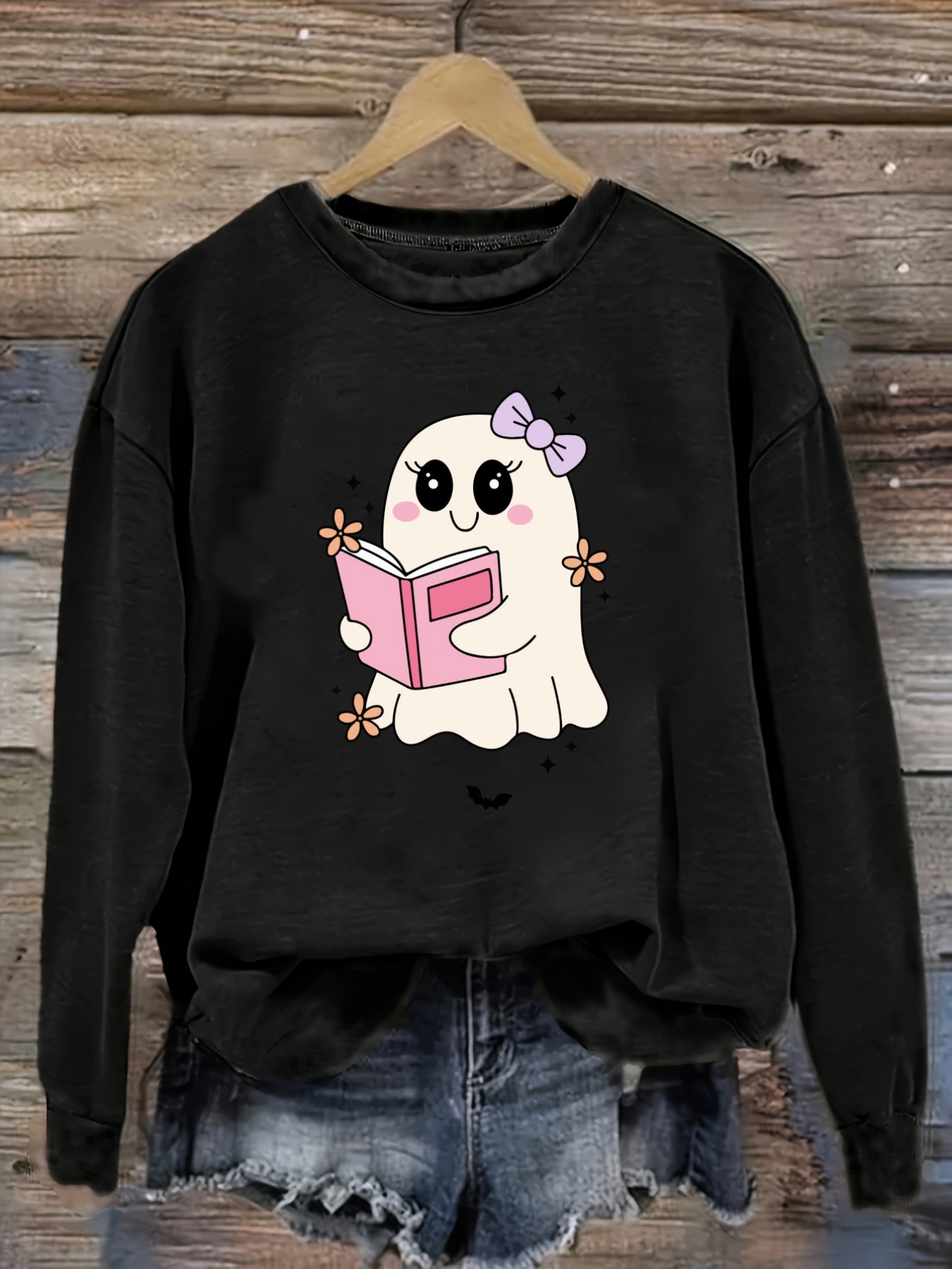 Books - Damen-Freizeit-T-Shirt mit langen Ärmeln und Rundhalsausschnitt,